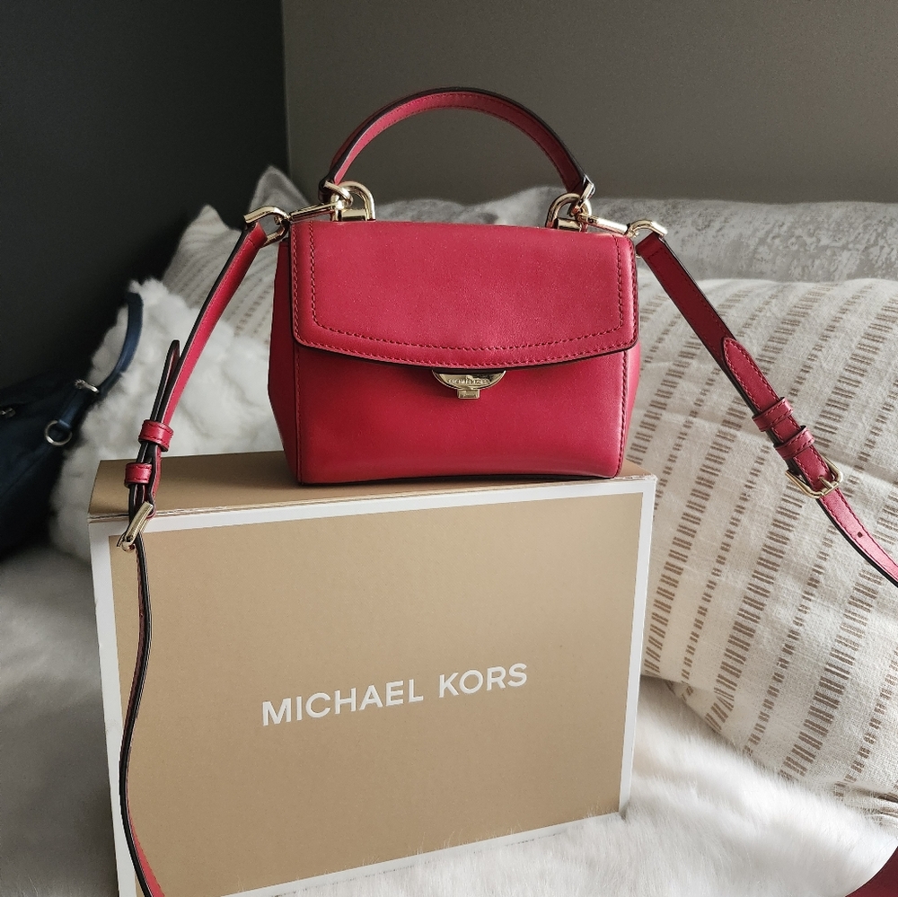 Michael Kors AVA Extra Small Bright Red Leather Crossbody